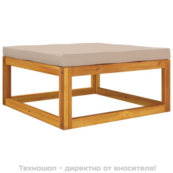 Градинска табуретка с таупе възглавница, масивно дърво акация