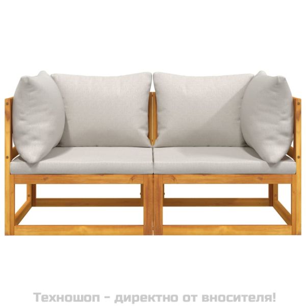 Модулни ъглови дивани 2 бр светлосиви възглавници акация масив