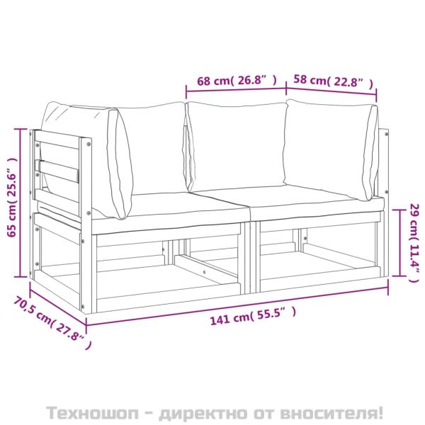 Модулни ъглови дивани 2 бр светлосиви възглавници акация масив