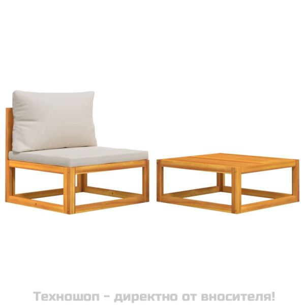 Градински комплект дивани с възглавници от 2 части акация масив