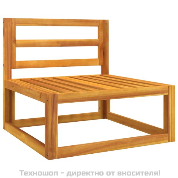 Градински среден диван със светлосиви възглавници акация масив