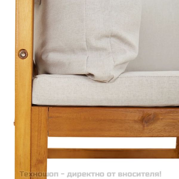 Градински среден диван със светлосиви възглавници акация масив