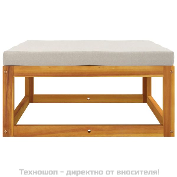 Градинска табуретка със светлосива възглавница, акация масив