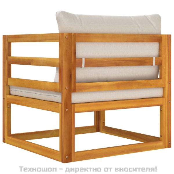 Градински стол със светлосиви възглавници, акация масив