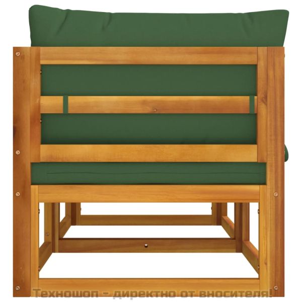 Модулни ъглови дивани 2 бр със зелени възглавници акация масив