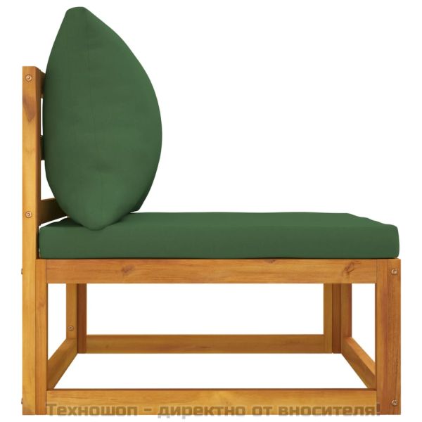 Градински среден диван със зелени възглавници, акация масив