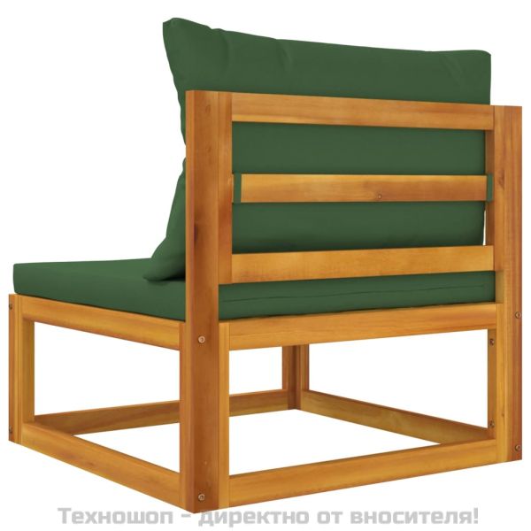 Градински среден диван със зелени възглавници, акация масив