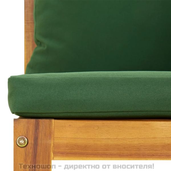 Градински среден диван със зелени възглавници, акация масив
