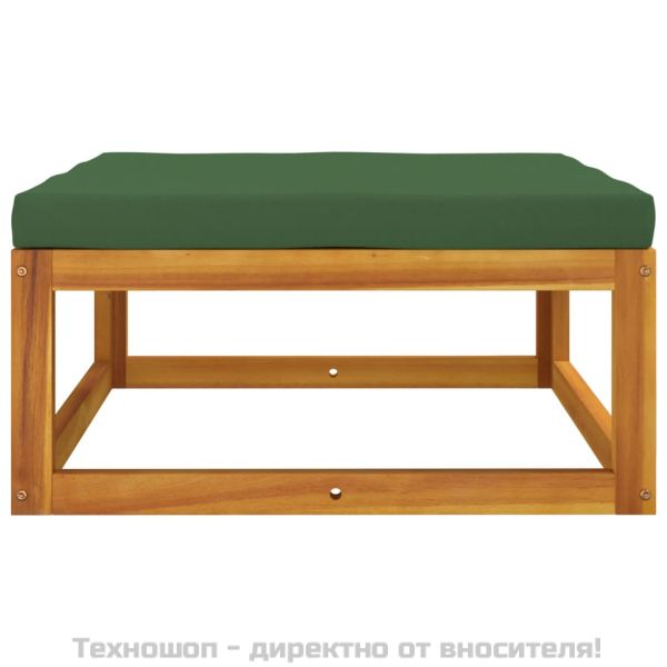 Градинска табуретка със зелена възглавница масивно дърво акация