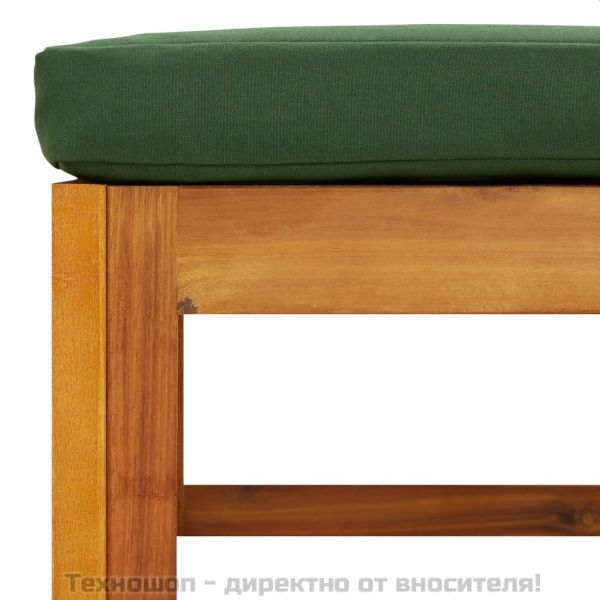 Градинска табуретка със зелена възглавница масивно дърво акация