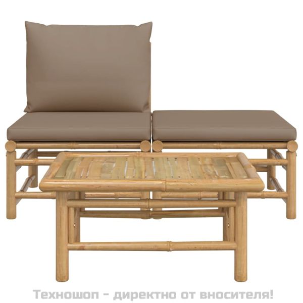 Градински комплект със светлосиви възглавници 3 части бамбук