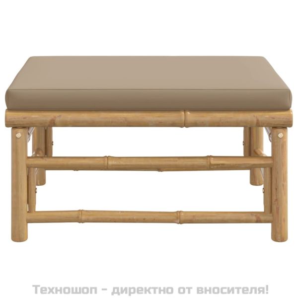 Градинска табуретка с възглавница таупе бамбук
