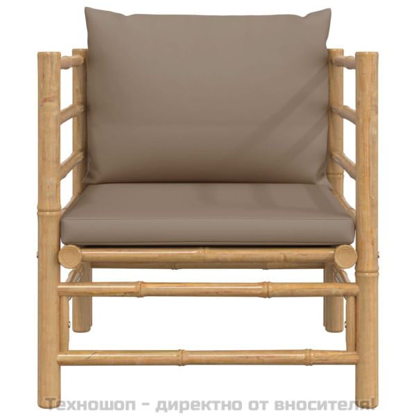Градински диван с таупе възглавници бамбук