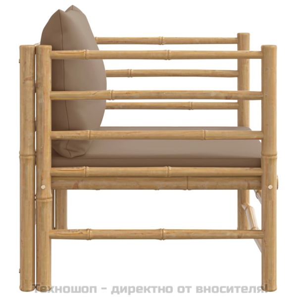 Градински диван с таупе възглавници бамбук