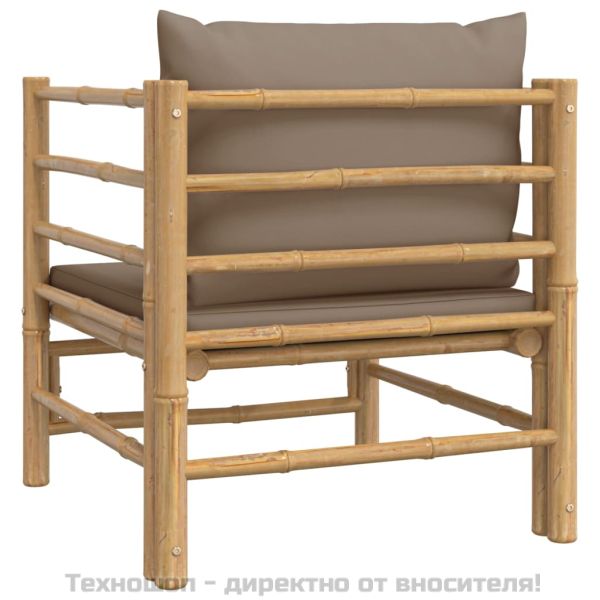 Градински диван с таупе възглавници бамбук