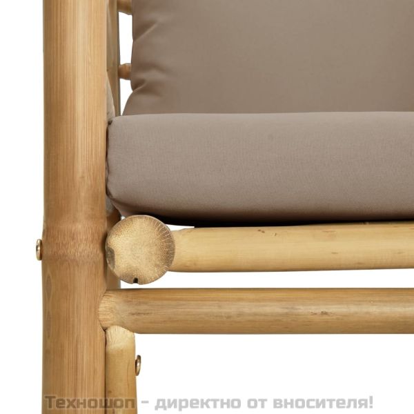 Градински диван с таупе възглавници бамбук