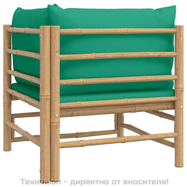 Градински ъглов диван със зелени възглавници бамбук