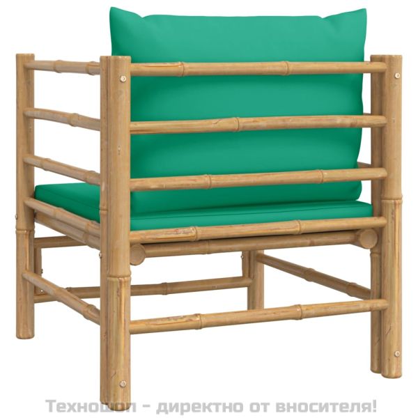 Градински диван със зелени възглавници бамбук