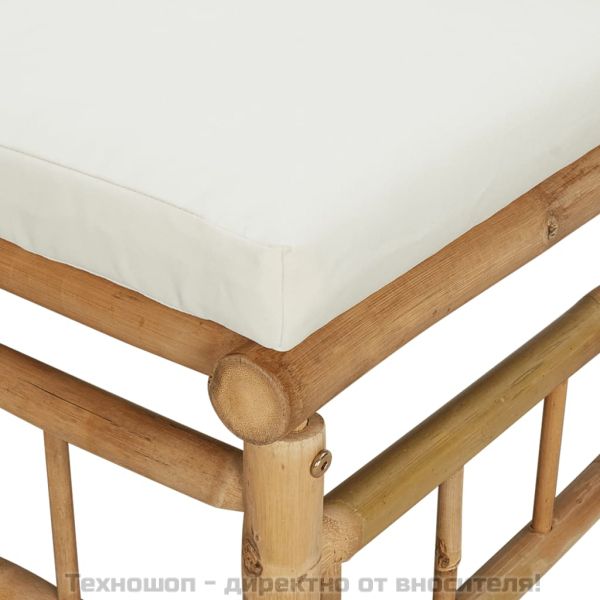 Градински лаундж комплект с кремави възглавници 2 части бамбук