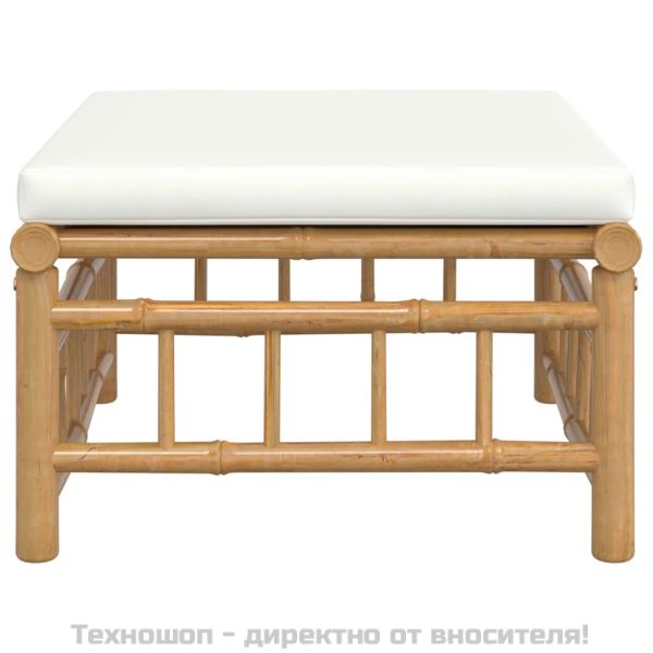 Градинска табуретка с кремавобяла възглавница бамбук