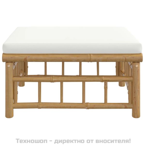 Градинска табуретка с кремавобяла възглавница бамбук