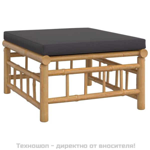 Градински лаундж комплект тъмносиви възглавници 3 части бамбук
