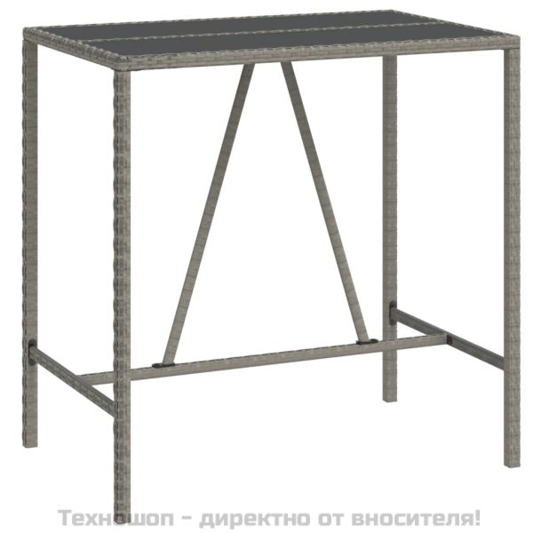 Бар маса със стъклен плот, сива, 110x70x110 см, полиратан