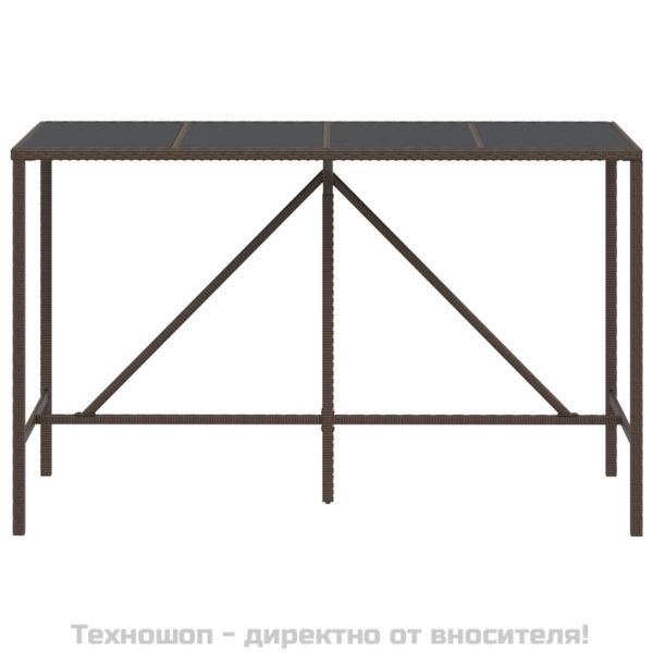Бар маса със стъклен плот, кафява, 180x70x110 см, полиратан