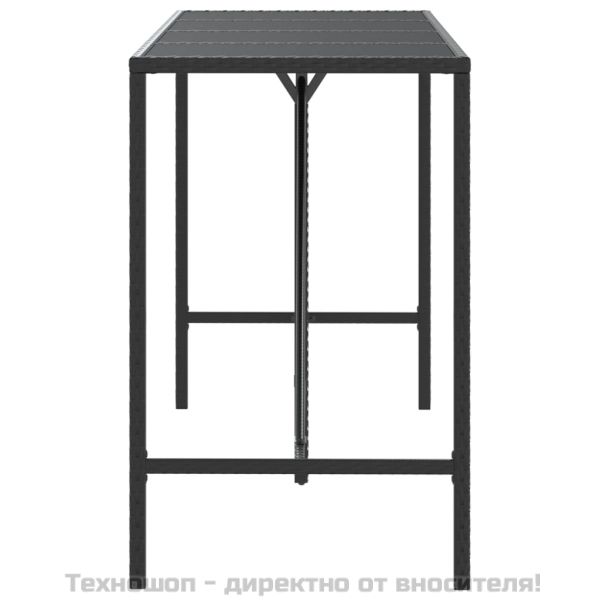 Бар маса със стъклен плот, черна, 180x70x110 см, полиратан