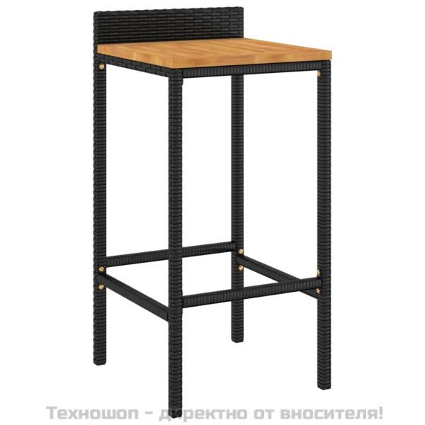 Бар табуретки, 2 бр, черни, полиратан и акациево дърво масив