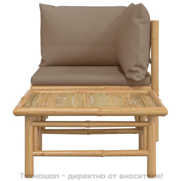 Градински комплект със светлосиви възглавници 2 части бамбук