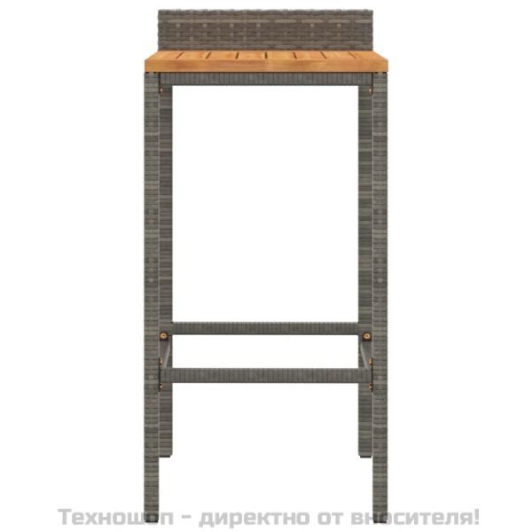 Бар табуретки, 2 бр, сиви, полиратан и акациево дърво масив