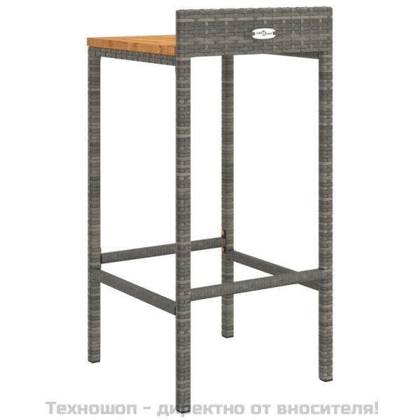 Бар табуретки, 2 бр, сиви, полиратан и акациево дърво масив