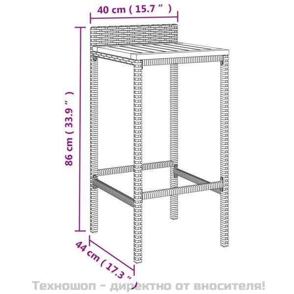 Бар табуретки, 2 бр, сиви, полиратан и акациево дърво масив