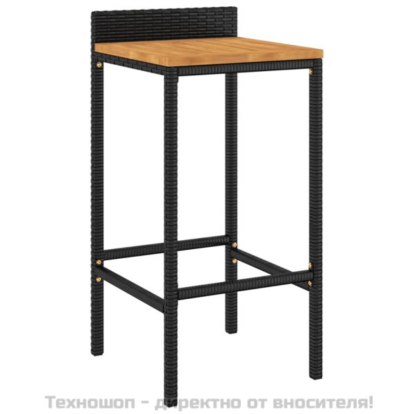 Бар табуретки, 4 бр, черни, полиратан и акациево дърво масив