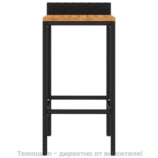 Бар табуретки, 4 бр, черни, полиратан и акациево дърво масив