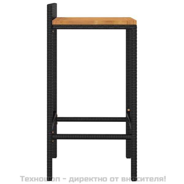 Бар табуретки, 4 бр, черни, полиратан и акациево дърво масив