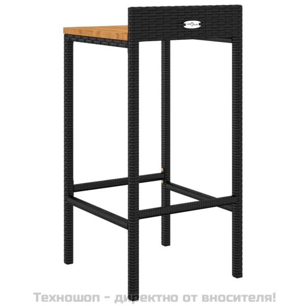 Бар табуретки, 4 бр, черни, полиратан и акациево дърво масив