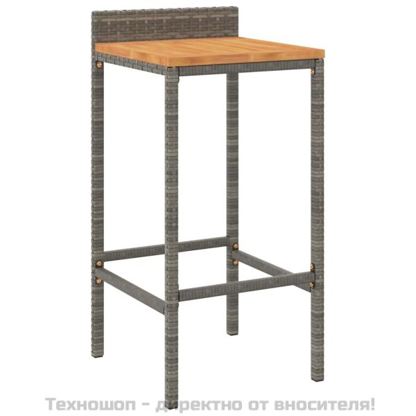 Бар табуретки, 4 бр, сиви, полиратан и акациево дърво масив