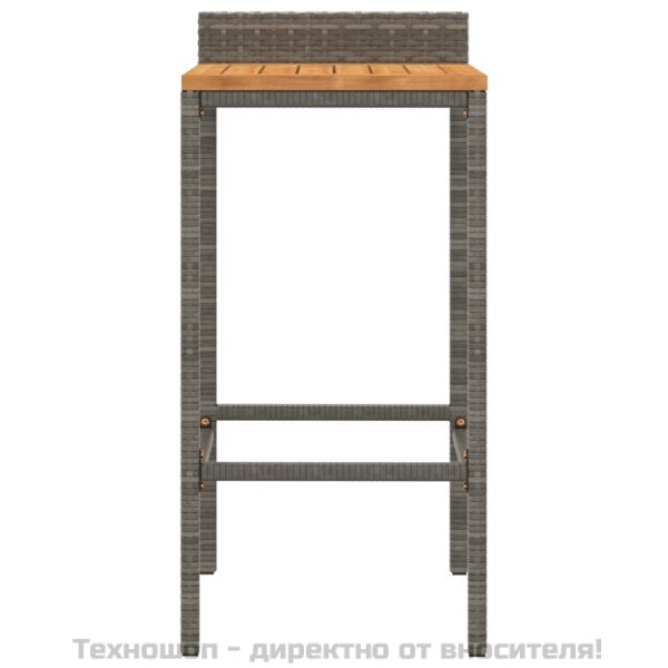 Бар табуретки, 4 бр, сиви, полиратан и акациево дърво масив