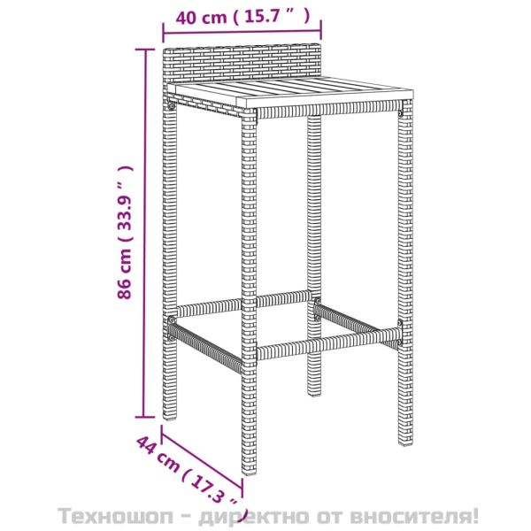 Бар табуретки, 4 бр, сиви, полиратан и акациево дърво масив