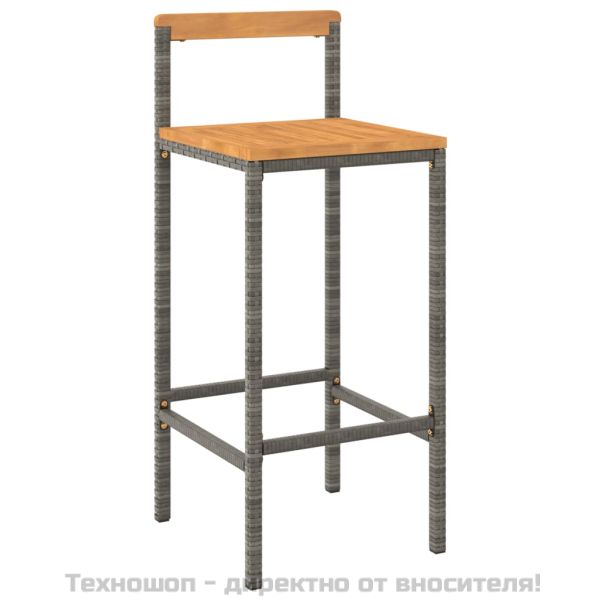 Бар табуретки, 2 бр, сиви, полиратан и акациево дърво масив