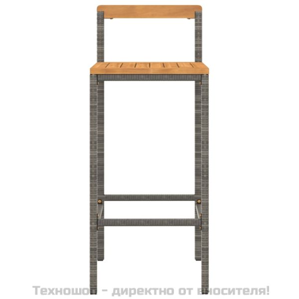 Бар табуретки, 2 бр, сиви, полиратан и акациево дърво масив