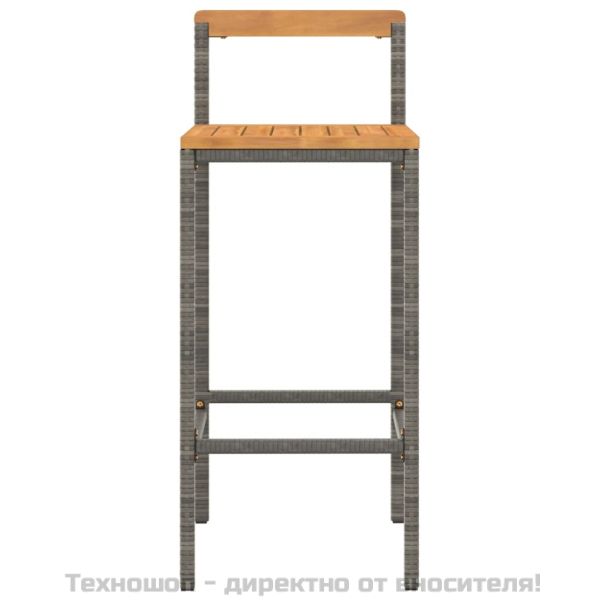 Бар табуретки, 4 бр, сиви, полиратан и акациево дърво масив