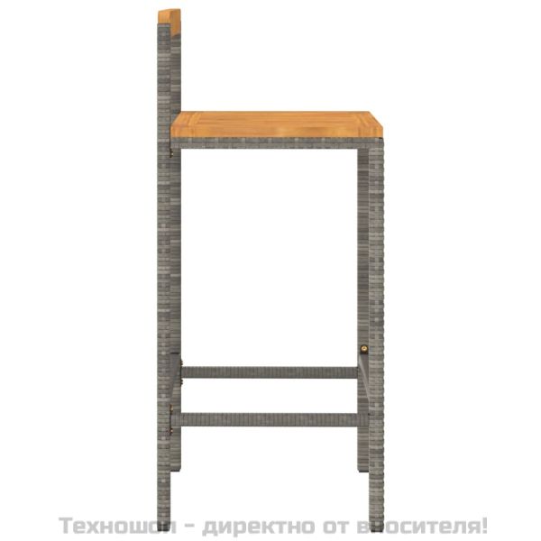 Бар табуретки, 4 бр, сиви, полиратан и акациево дърво масив