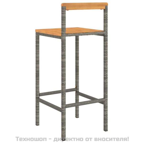 Бар табуретки, 4 бр, сиви, полиратан и акациево дърво масив