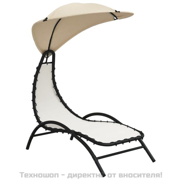 Шезлонг със сенник, кремав, 167x80x195 см, текстил и стомана