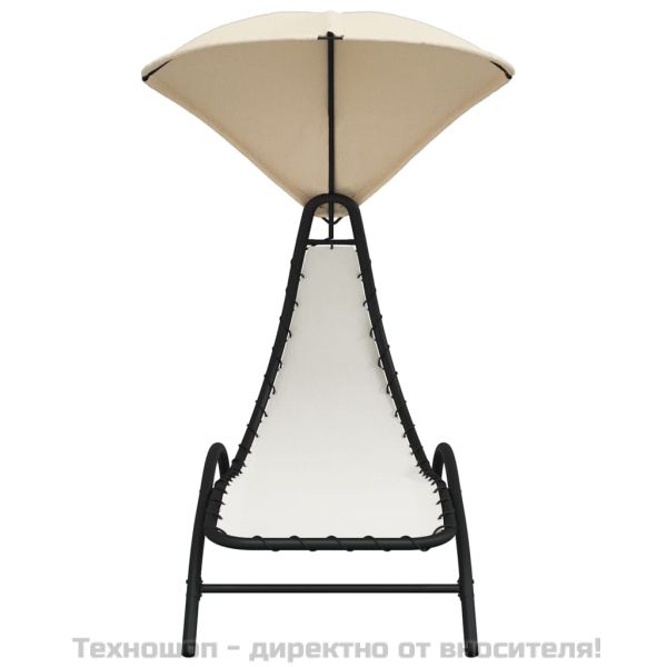 Шезлонг със сенник, кремав, 167x80x195 см, текстил и стомана