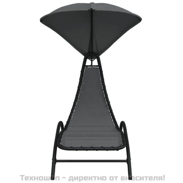Шезлонг със сенник, тъмносив, 167x80x195 см, текстил и стомана