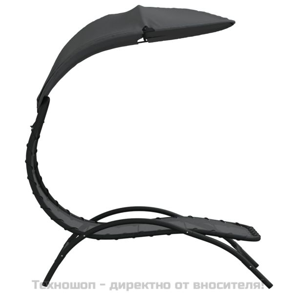 Шезлонг със сенник, тъмносив, 167x80x195 см, текстил и стомана